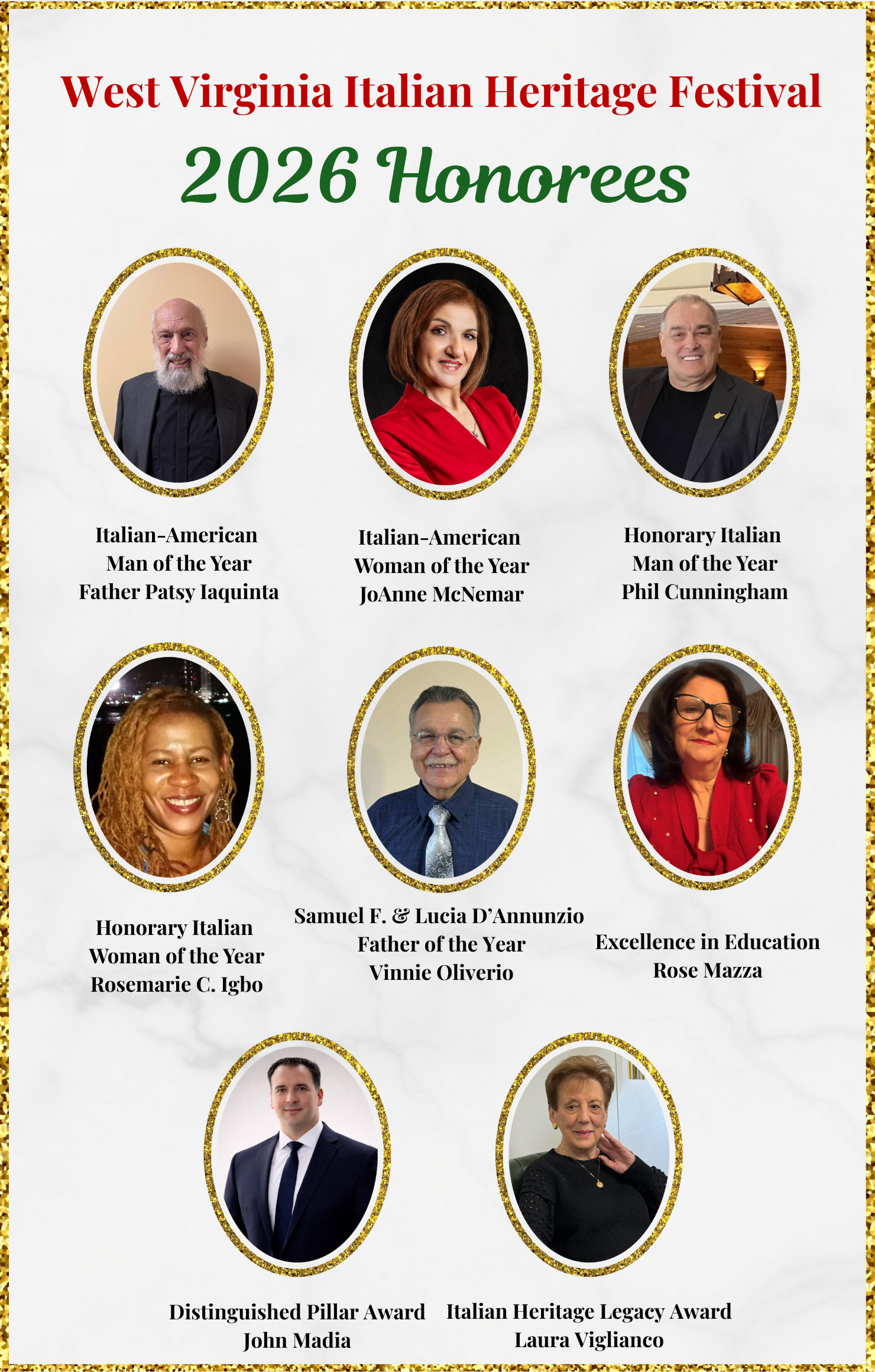 West Virginia Italian Heritage Festival 2026 Honorees